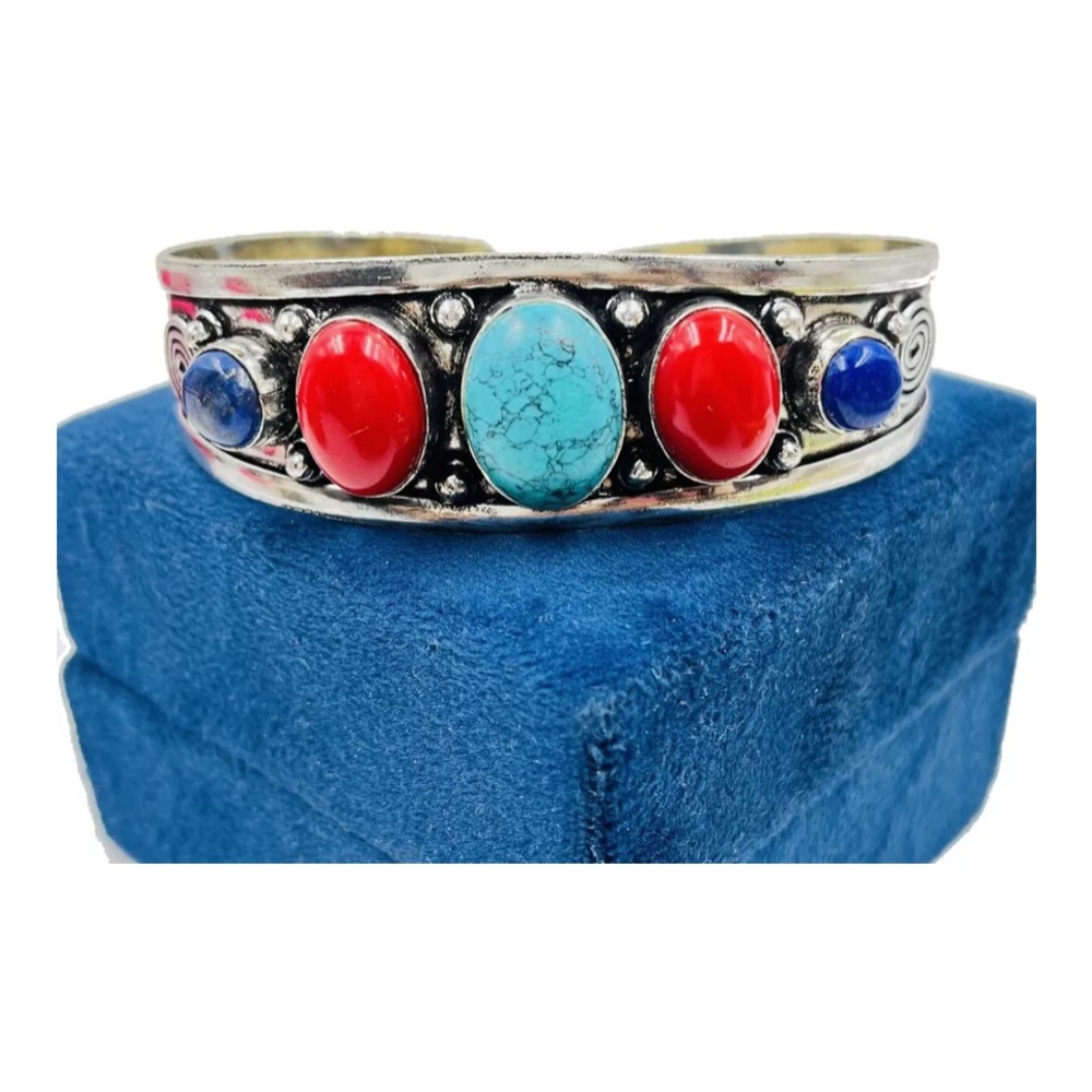 925 Sterling Silver Turquoise &Red Coral and Lapis Lazuli gemstone